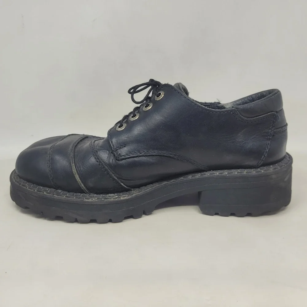 Vintage Bed Stu Shoes 10.5M Black Leather Lug Sole Chunky Cap Toe Y2K Oxfords